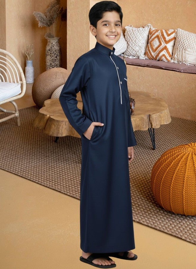 FASHION GRAB BAESD Boys Navy Blue Tunic with Mandarin Collar - Image 2